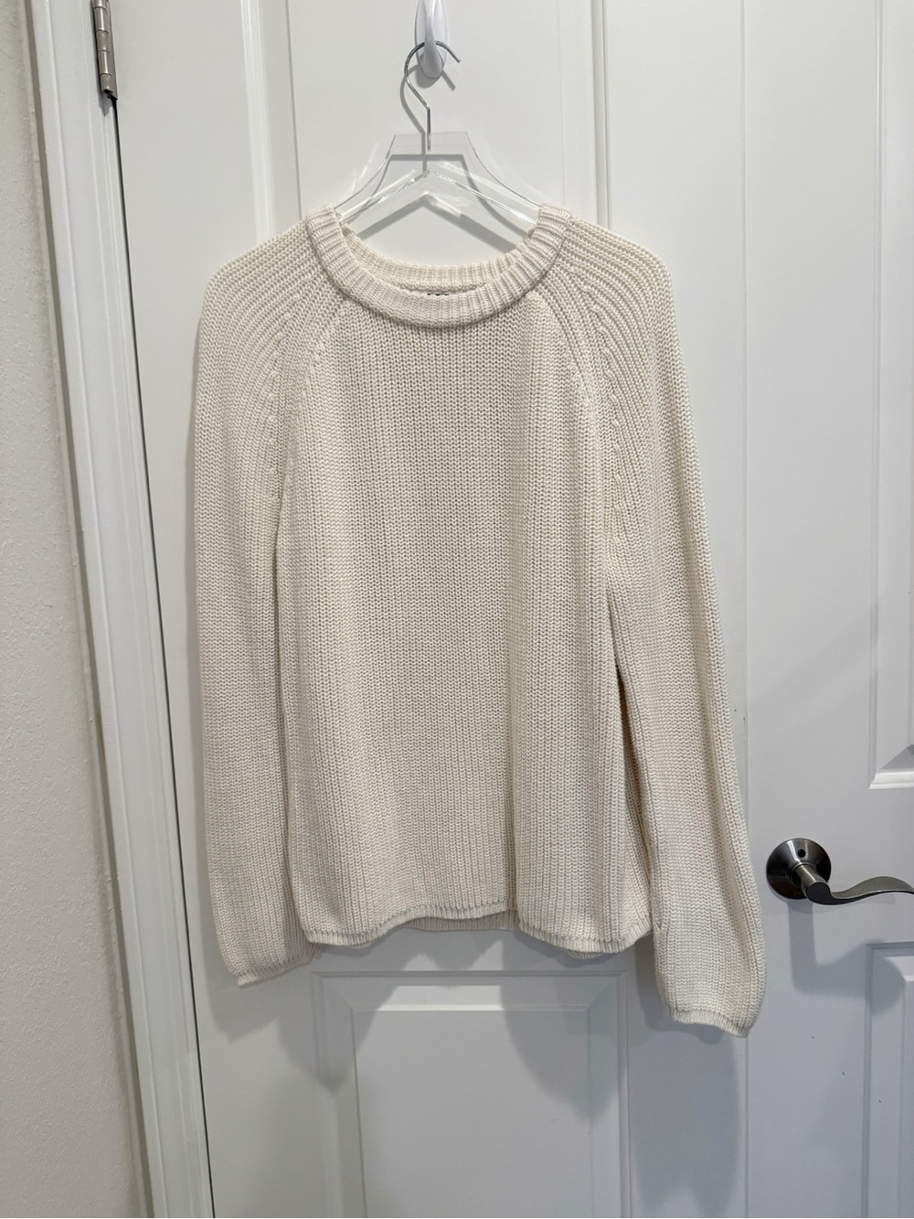 JENNI KAYNE Cotton Fisherman Sweater in Ivory Crewneck Ribbed Knit Classic XL - Picture 5 of 10